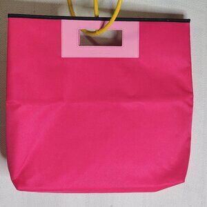 Clinique Hot Pink Black Trim Washable Reusable 17"x14" Square Handled Nylon Bag